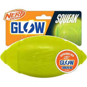 Nerf Dog 7in TPR Glow Classic Squeak Football Dog Toy -Green