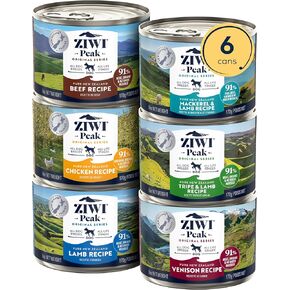 Ziwi Peak Wet Dog Food Food Pack - لحم البقر ، الدجاج ، الضأن ، الماكريل ، Tripe ، لحم الغزال ، 6 حزمة (6 أوقية لكل منهما)
