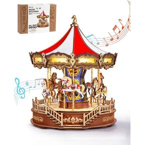 Rolife DIY 3D Wooden Puzzle للبالغين ، صناديق موسيقى ألغاز خشب Carousel الكلاسيكية ، للشباب Princess Girls ، Hobbies Creative Toys Model Building Kits