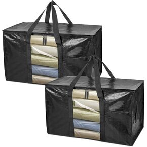 BALEINE 6-Pack Oversized Moving Bags with Reinforced Handles, Heavy-Duty Storage Tote for Clothes, Moving Supplies (Color Stripe with Window, 6-Pack)