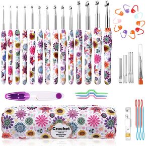 14 Sizes Crochet Hooks Set 2.25mm(B)-10mm(N) Pattern Crochet Hooks Set with Case, Ergonomic Crochet Hooks Crochet Needles Kit for Crochet Beginners, Crochet Starter Kit for Crochet Lover