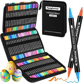Tongfushop 84 Colors Acrylic Paint Markers, Dual Tip Acrylic Paint Pens with Brush Tip & Fine Tip, Fabric Markers for Rock Painting, Wood, Canvas, Stone, Glass, Ceramic, DIY Crafts, Art Supplies