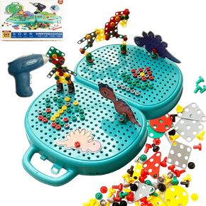 Toolbox Toy Magic with Drill 206pcs Montessori Play Tool Box Design and Drill 2D/3D Tear Toys Creative Edual
