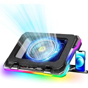 AICHESON Gaming RGB Laptop Cooling Pad with Powerful Cooler Fan, Sealed Foam and Phone Holder for 15-19 inch Laptops and PC Computers