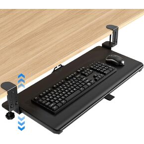 صينية لوحة مفاتيح RFIVER تحت مكتب اسحب مع Clamp Mount ، 25.6 (30 بما في ذلك المشابك) × 13 بوصة من منصة شرائح منصة الكمبيوتر الماوس للكتابة ، أبيض