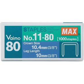 Max NO1180 Heavy-Duty, Flat-Clinch Staples for Max HD-11UFL, 3/8" Leg Length, 1000/Box