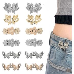Pants Waist Tightener Butterfly Buttons Pins for Waist Tightener for Pants Women,Reusable Cincher Clips to Tighten for Loose Jeans,Clothing Dresses Skirts,No Sewing Accessories (Butterfly style)