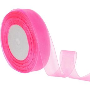 Pink Organza Ribbon for Gift Wrapping, 1 Inch 50 Yard Hot Pink Ribbon, Sheer Organza Tulle Ribbons for Bouquet, Crafts, Wedding, Christmas Gift