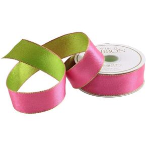Caspari Pink & Green Reversible Satin Wired Ribbon - Two 30 Ft. Spools