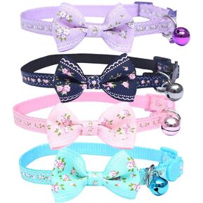 4pcs إطلاق سلامة الأزهار السريعة الصغيرة مع طوق القطط القابل للتعديل مع الجرس مع bowtie ل Cat Pup Kitty
