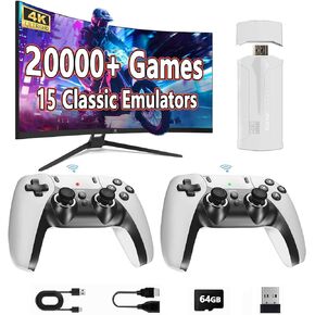 ترقية Retro Game Stick Pro ، وحدة تحكم ألعاب Wireless Retro مع 20000+ لعبة ، ومحاكيات مبنية على 15 لعبة ، وتوصيل وتشغيل ألعاب الفيديو للتلفزيون ، و 4K HDML ، و Console Retro مع وحدة تحكم 2.4G مزدوجة