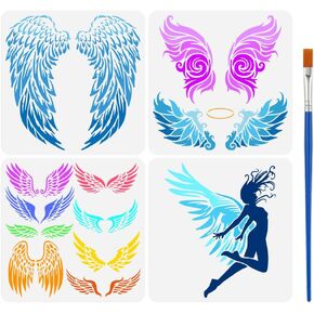 FINGERINSPIRE 4 Pcs Female Stencils with a Paint Brush 4 Styles Woman Face Facial Expression Stencils 11.8x11.8Inch Woman Eyebrows Eyes Stencil Lady Nose Mouth Stencil Retro Woman Head Wall Template in Kuwait