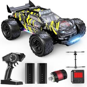 DEERC 1:14 سيارة RC بدون فرش للبالغين ، شاحنة RC على الطرق الوعرة 43 ميل في الساعة 4WD مع أضواء LED 7 ألوان ، صدمات زيت معدنية ، بطاريات عالية السعة 2 × 7.4 فولت ، مجموعة القيادة المعدنية ، 3 أوضاع ضوئية ، 3S Lipo Compatible