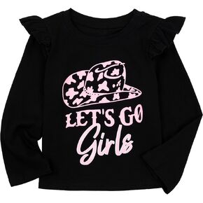 Toddler Baby Girl Sweatshirt Pullover Lets Go Girls Cowgirl Western Shirt Crewneck Tops Warm Fall Winter Clothes