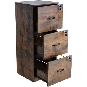 VEVOR 3 Drawer File Cabinet with Lock, Vertical Filing Storage Cabinets for Home Office, Heavy-Duty Locking Cabinet with 2-Level Adjustable Hanging Rod for A4/Letter/Legal Size File, Easy Assembly