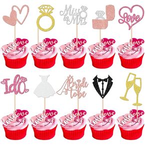 30 PCS Bride to Cupcake Toppers Glitter Miss to Mrs I Do Love Heart Ring Cupcake تختار الزفاف الزفاف الزفاف زخرفة كعكة للزفاف لحفل الزفاف لحفلات الحفلات اللوازم الذهب الوردي