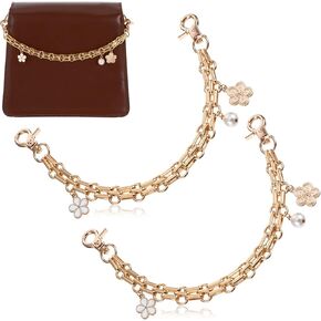 سلاسل محفظة 2pcs لحقائب اليد ، سحر سلسلة أكياس 9.8 بوصة ، موسع سلسلة محفظة معدنية ذهبية ، سلسلة موسع لؤلؤة زهرة لمحفظة حقيبة اليد