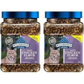 Blue Buffalo Wilderness Crunchy Cat Treats, Grain-Free Treats for Cats Made with Natural Ingredients, Great for Training, Tasty Chicken Flavor, 12-oz. Tub (Pack of 2)