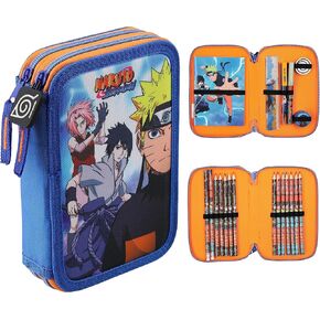 شملت علبة قلم رصاص Naruto مع قرطاسية اللوازم المدرسية المملوءة بحالة القلم الرصاص الكبير 2 مقصورات تلوين أقلام الرصاص Mini Boys Stationery مجموعة الأنيمي للأولاد