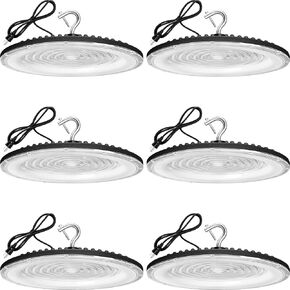 6 Pack 200W UFO Led High Bay Light,IP66 Waterproof,120VAC,30500LM 5000K Daylight Commercial Bay Lighting,850W MH/HPS with Plug Area Lighting for Warehouse/Shop/Workshop/Garage/Barn/Gym/Factory