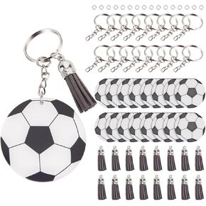 1 Box 64pcs Keychain kits Sports Soccer Keychains DIY Acrylic Football Sport SPORT Team Flatback سحر مع شرابة لصنع المجوهر