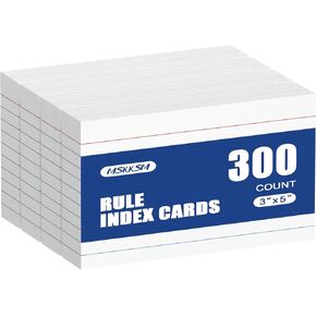 Index Cards 3x5 Inch - 300 Pack, Ruled Index Flash Cards for Studying, Lined Index Note Cards 3x5 Flashcards, Notecards 3 x 5 Lined Small Index Cards Ruled White 3x5 Cards for Office, School, Home