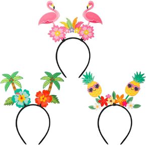 Janinka 3 PCS Summer Hawaiian Luau رأس رأس شجرة النخيل Boppers Flamingo Felpiece Felt Beach Party Party Associations for Women Costume Favors الاستوائية