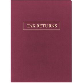 50 Pack, Tax Return Folders with Pockets, Maroon Linen, Gold Foil
