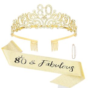 Semato Sweet 16 Decorations Set - Gold 16th Birthday Crown and Sweet 16 Sash Glitter Kit for Girls Birthday Birthday Girl Tiara Birthday Party Supplies and Favors