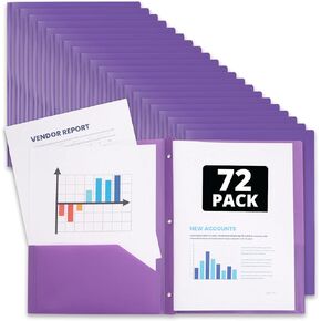Blue Summit Heavy Duty Plastic Folders with 2 Pockets and Prongs, Bulk Size – 72 Blue Folders