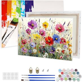 Lxmsja Wildflower Paint بواسطة أرقام أرقام للبالغين ، طلاء الأزهار الأكريليك بأرقام للبالغين المبتدئين ، وتوازم DIY Craft Moods لزخارف الجدار المنزلي 12 × 8 بوصة (مؤطرة)