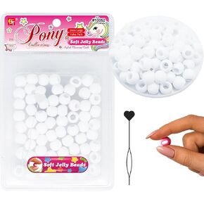 Beauty Town Silicone Jelly Jelly حبات - 14 ملم XL مع ثقب 7 مم + 1 حبة - حبات شعر مرنة ناعمة للضفائر ، المجوهرات ، سلاسل المفاتيح (تنسيق وردي)