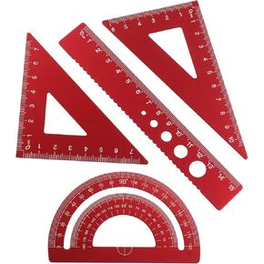 4 Pcs Triangular Scale Ruler Set, Aluminum Alloy Triangular Ruler Set, Metal Drafting Ruler for Students, Draftsman (Pink)