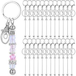 24 PCS Beadsable -chiewchain bar bar bead bead keychains make kit kit banked jeathains keychains metal keychain bars for beads diy key chair charms women women men gift (silver)
