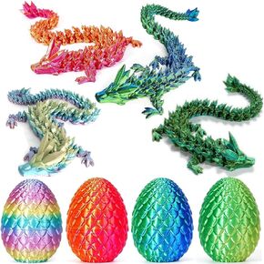 3D Printed Dragon Eggs with Dragon Inside,Easter Egg fillers,Easter Basket Stuffers,Easter Basket Essentials for Boys Kids Home Decor,for Autism/ADHD,Easter Gifts,3D Printed Animals Toy(4 Sets)