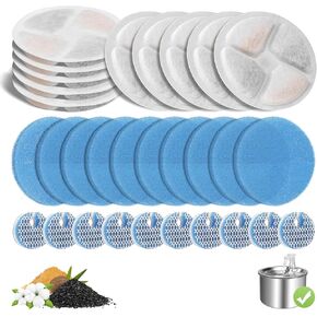 10-Pack Cat Fountain Filter Replacement for Round 67oz/2L Automatic Pet Fountain, Triple Filtration System Activated Carbon Filters for Stainless Steel Dog Dispenser Water Bowl in Kuwait