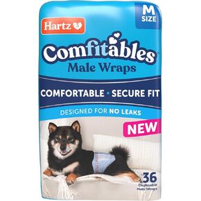 New! Hartz® Comfitables® Disposable Male Dog Wraps with Stretchy Waistband, Medium 36 Count
