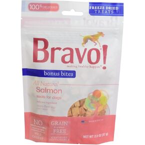 Bravo Bonus Bites يعالج الكلب تجميد سمك السلمون المجفف - كلها طبيعية - خالية من الحبوب - 2 أوقية