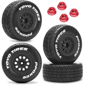 RC Wheels and Tires with 12mm Hex for 1/10 Slash RC Off-Road Car Short Course RC Truck Tires RC Car Wheels for Traxxas TRX4 Slash Arrma Losi Tenacity Vkar 10sc Hpi RC Buggy Car 4PCS (Style B) - Black