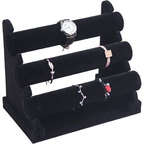 Coward 3 Tier Detachable Bracelet Holder Watch Stand for Jewelry Organizer and Hairband Display (yellow linen)
