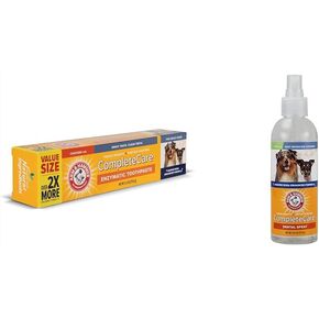 ARM & Hammer Complete Care Dog Dental Bundle: Complete Care Care Feache في نكهة الدجاج ، 6.2 أوقية ورذاذ الأسنان في نكهة النعناع ، 6 أوقية | صيغة صودا الخبز المحسنة