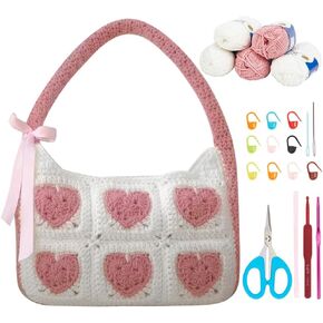 مجموعة أكياس الكروشيه Beunitone للمبتدئين الكروشيه الوردي Granny Bag Bag Bag Bag Bag Bag Bag Bag For Women Crochet Bag Starter مع تعليمات Vedio خطوة بخطوة للهدايا