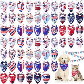 60 PCS 4th July Day Dog Bandanas Pintriotic Dog Pibs American Flag Pet Costume Dog Cat Cat Throud Thickle Triangle Darf Kerchief for Small to Mediance Pet