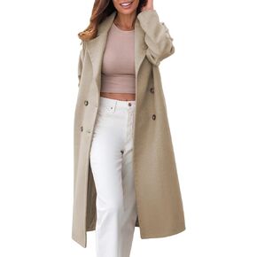 Tankaneo Womens Long Pea Coats Double Breasted Winter Warm Trench Coat Bussiness Casual Jackets Outerwear
