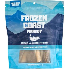 Twist Frozen Coast Cod Twist Lil Smokies Cod Skin Dog Chews-Wild الذي تم صيده ، بالكامل ، عالي البروتين ، خالي من الحبوب (6 مضغ)