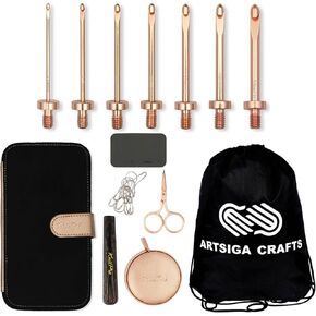 knitpro Oasis starter مجموعة خطافات الكروشيه بحجم 2 بوصة 2.0 ، 2.5 ، 3.0 ، 3.5 ، 4.0 ، 4.5 ، 5.0 مم قابلة للتبديل ، شريط غرزة ، شريط قياس وأكثر ، علبة النسيج مع حقيبة المشروع