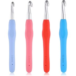 Liqwei 4 PCS Crochet Hooks 7.0mm 8.0mm 9.0mm 10 مم إبر الكروشيه ، الكروشيهات المريحة خطافات ألوان مختلفة مقبض ناعم للمبتدئين لحياكة البلوزات والأوشحة والقبعات