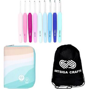 مجموعة Knitpro Waves Deluxe Set 5.25 بوصة من السنانير الكروشيه الحجم 2.0 ، 2.5 ، 3.0 ، 3.5 ، 4.0 ، 4.5 ، 5.0 ، 5.5 ، 6.0 مم ، علبة النسيج مع حقيبة المشروع