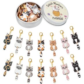 pligreat 14 pcs لطيف كرتون Cat سحر المينا الكروشيه قفل علامات غرزة مجموعة الحياكة غرزة عداد الأقراط DIY قلادة القلادة الحرف اليدوية.