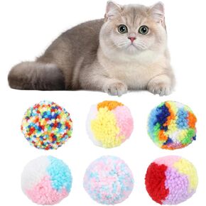 6 PCS Cat Pom POM Balls ، Cats Balls Toy ألعاب القطط متعددة الألوان للقطط الداخلية Kitty Yarn Puffs صغيرة أفخم كرة ناعمة خفيفة الوزن القطاع الداخلي المطاردة لعبة المطاردة